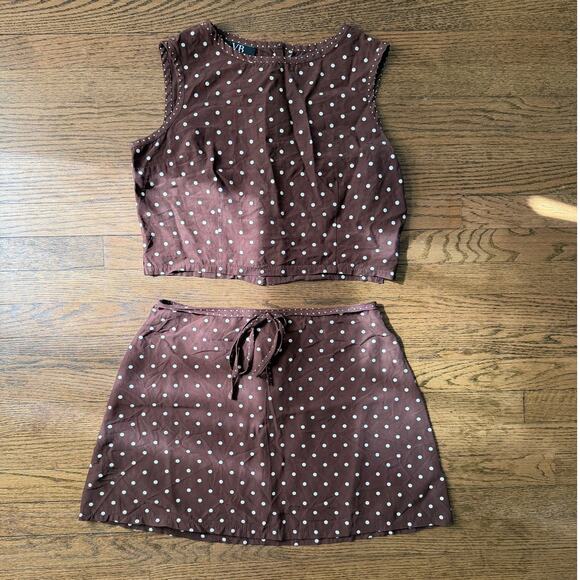 VB Exclusice Dresses & Skirts - VTG VB Exclusive Brown Polka Dot Two-Piece Set Size Large